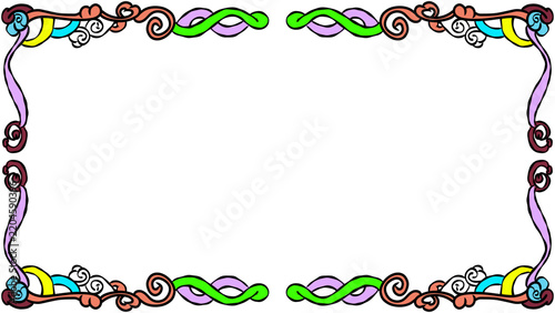 Colorful Hand Drawn Vector Border Ornament with Swirls and Floral Elements on White Background