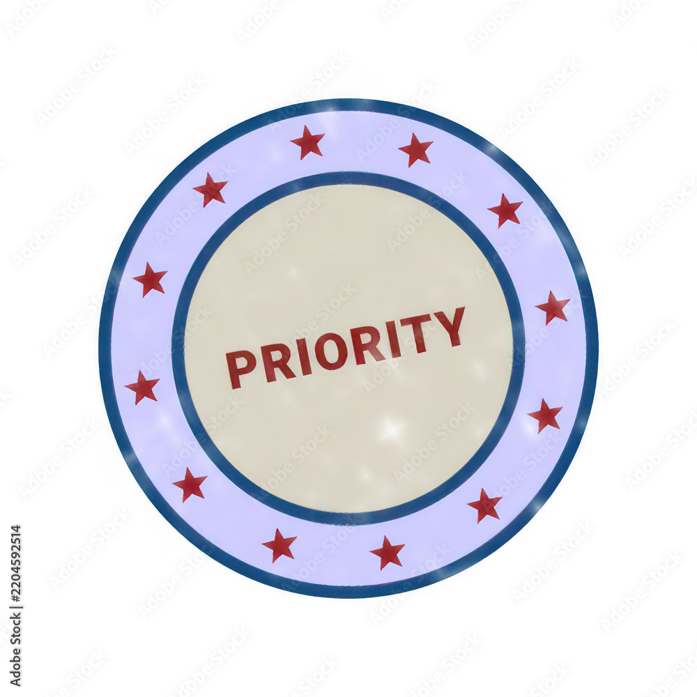 Fototapeta premium Priority badge with red and blue border and white center text isolated on transparent background