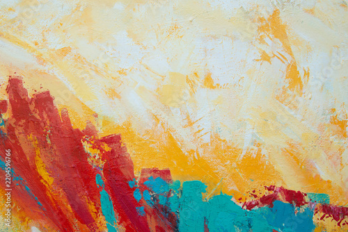 Dynamic red and yellow diagonal paint strokes background. Abstract warm acrylic brush smear on white canvas for creative artistic poster