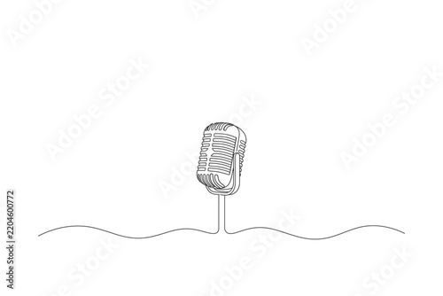 Continuous one line drawing of a vintage microphone retro mic icon for podcast, radio, music, or recording studio concept