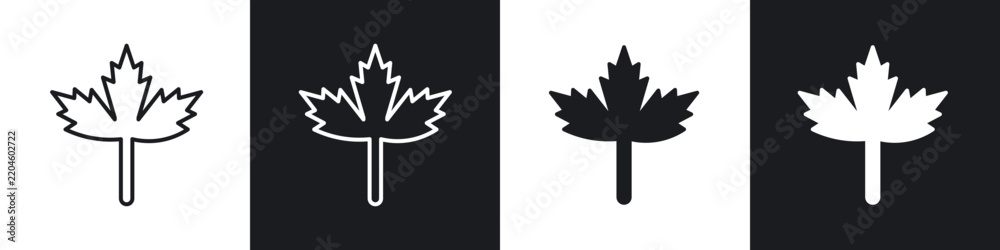 Fototapeta premium Autumn leaf canadian icon flat outline in black