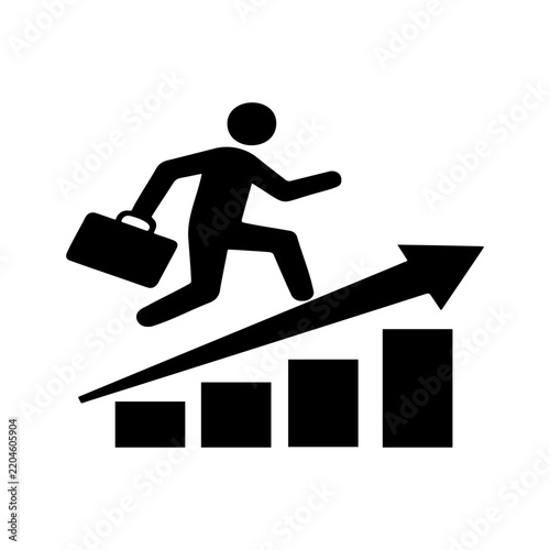 Businessman Running Up Growing Chart Arrow Vector Silhouette for Career Success Concept