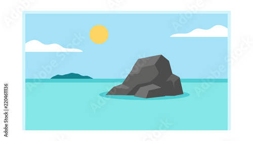 Minimalist Vector Illustration of a Rock Formation in the Ocean