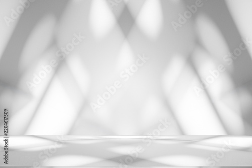 Wall interior background, studio and backdrops show products.with shadow from window color white and grey. background for text insertion and presentation product	
