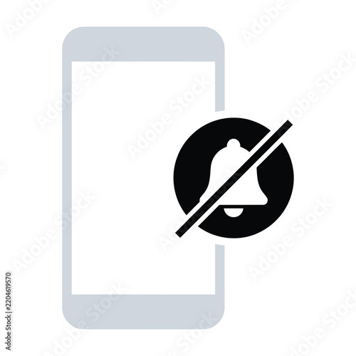 Smartphone with notification bell icon crossed out indicating mute mode, symbolizing silence and do not disturb settings on mobile device
