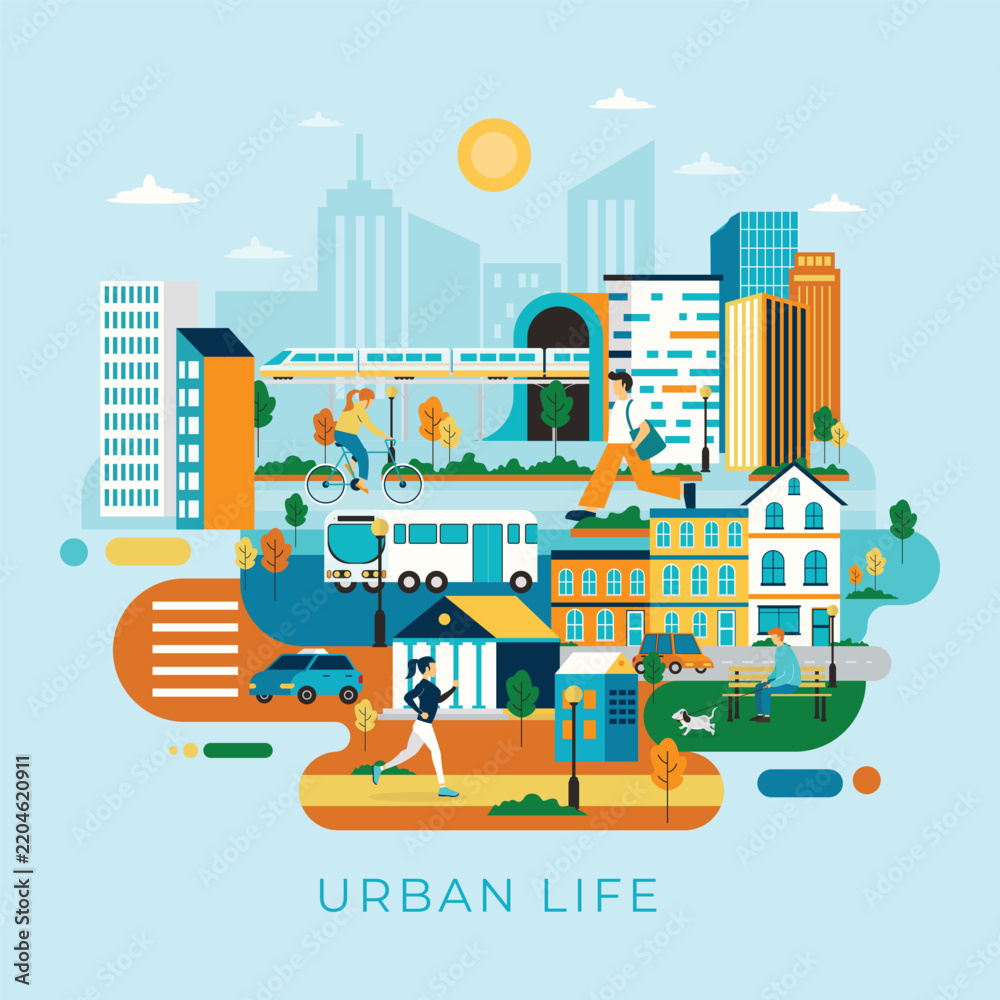 Obraz premium Cityscape and Urban Life Illustration