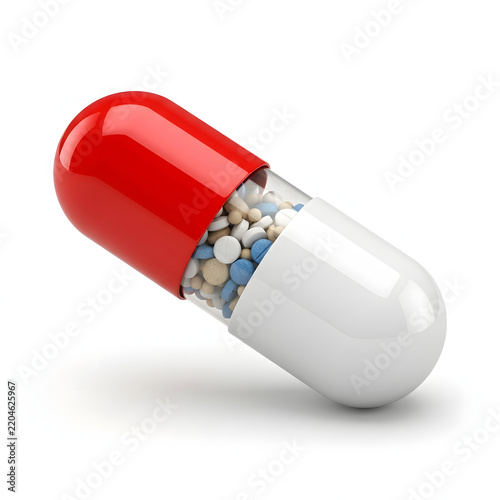 Red and white capsule pill icon
