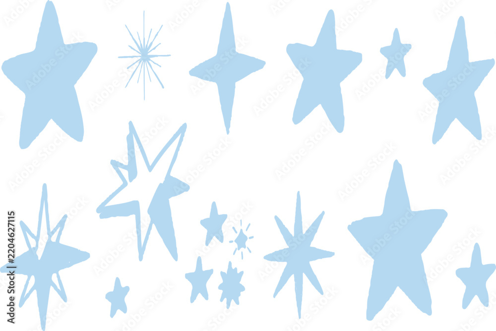 Obraz premium Scattered white and blue icon set with assorted star shape icons. Vector illustration for kids and greeting card design.
