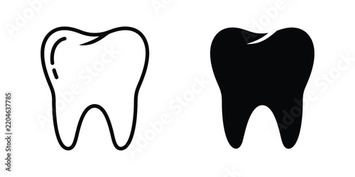 Two stylized teeth icons one outlined white one solid black on a clean white background representing dental care concepts