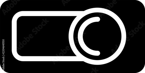Toggle switch icon on a black background representing power on or off state for electronic devices and user interface controls