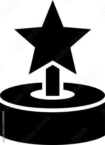 Black star on a pedestal with an upward arrow indicating achievement success and recognition for excellence award winner