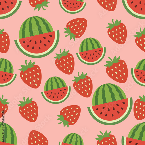 Watermelon and strawberry pattern background