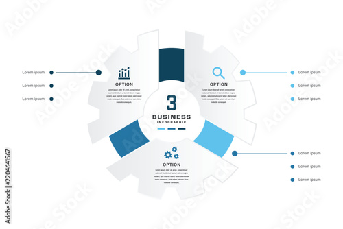Circular three option business infographic with icons and central text for modern presentation and corporate templates