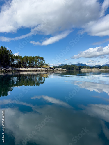 Clouds reflecting in tranquil water on a sunny day