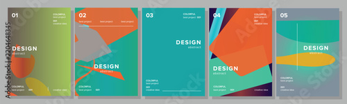 Abstract modern design covers featuring a collection of colorful geometric shapes and fluid gradients, creating contemporary templates for posters, brochures, or creative marketing materials