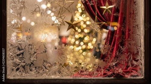 Elegant Christmas tree decorated with warm lights and gold stars