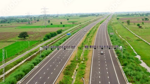 Aerial view of Yamuna Expressway highway near Taj Mahal in Agra India