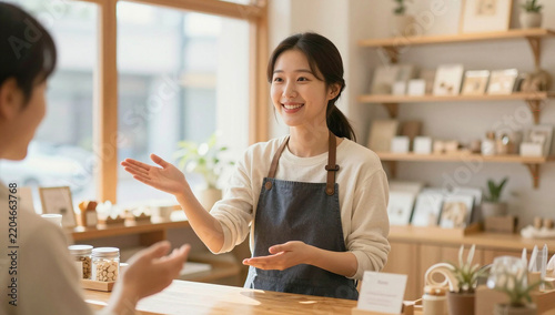 Small shop owner welcoming first customer