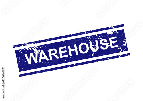 Blue warehouse rubber stamp with bold text isolated on transparent background, illustration
