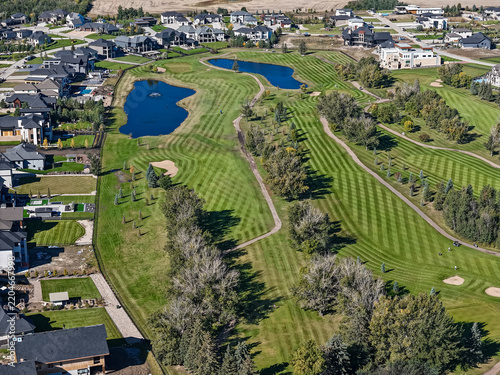 Greenbryre neighborhood, Saskatoon, golf course and homes from above