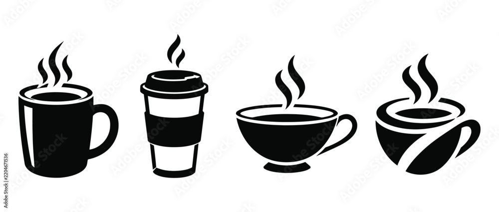 Fototapeta premium Set of coffee cups and takeaway beverage icons with steam coffee cup paper cup coffee shop hot drink takeaway beverage caffeine drinkware breakfast espresso cappuccino