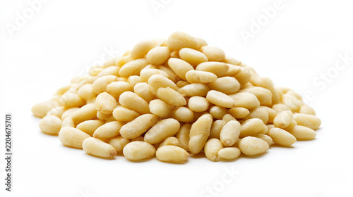 transparent pine nuts isolated on white background for culinary use