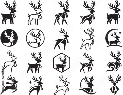 Minimal Deer Logo Collection Set, Wildlife Animal Icon Symbols and Forest Nature Vector Illustrations