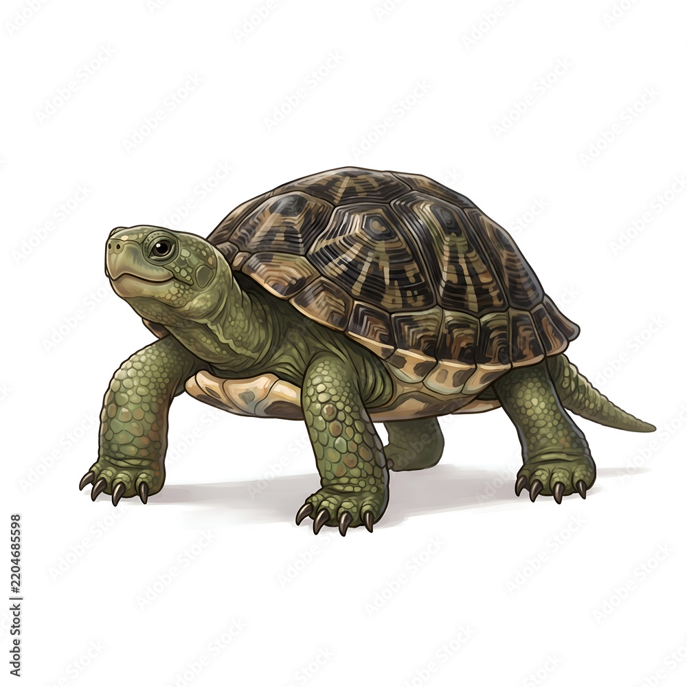 Fototapeta premium Semi Realistic Green Turtle Isolated on White Background
