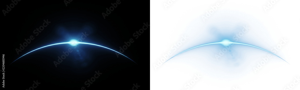 Fototapeta premium Planet horizon with sun flare and blue glow isolated on transparent background