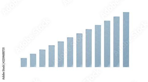 Blue bar chart showing steady growth isolated on transparent background