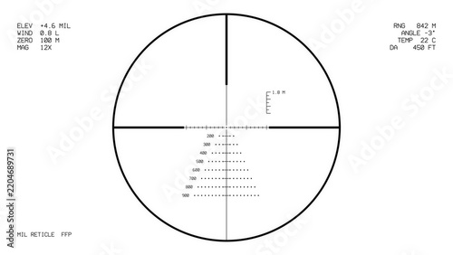 Obraz na plátně Black sniper scope reticle overlay with ballistic drop marks on transparent back