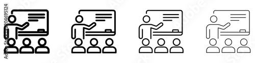 Teacher and students line icon for education and training