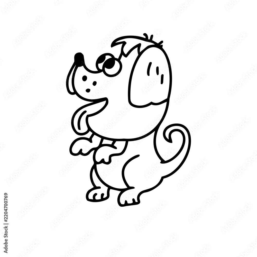 Fototapeta premium Dog cartoon outline isolated vector. Cute domestic pet character sitting happy coloring page. Kids activity book veterinary education baby room decor element.