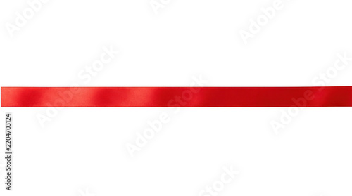 Decorative red silk ribbon strip, horizontal smooth fabric band with soft satin texture and straight edges, festive textile supply for gift wrapping projects, isolated on transparent background