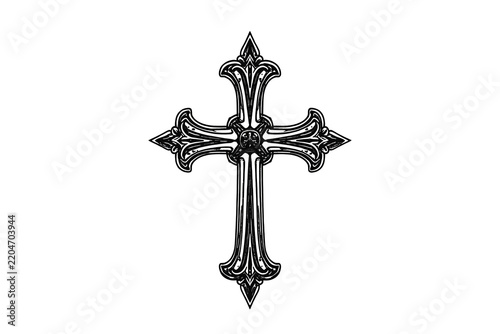 Slim ornate silver Christian cross