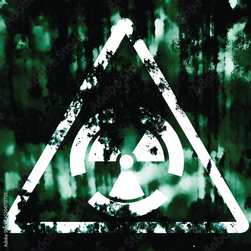 Radiation hazard sign. Grunge backdrop. Monochrome illustration	