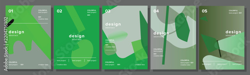 Abstract design collection featuring minimalist green shapes and modern geometric patterns, creating creative layouts for brochures, posters, and corporate identity branding