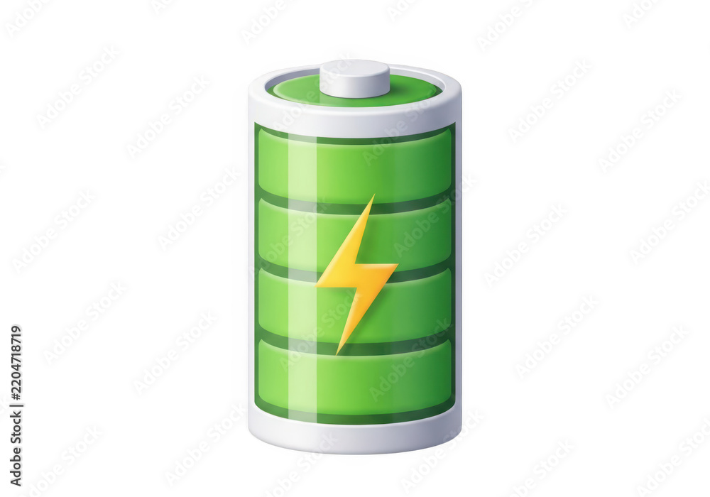 Obraz premium Green battery icon with lightning bolt