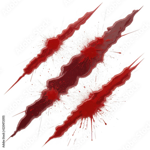 Bloody claw scratches isolated on transparent background. Halloween horror graphic design element.