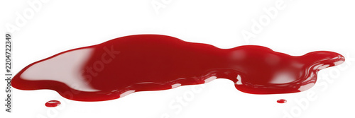 A shiny red liquid puddle or blood pool isolated on transparent background. Useful for forensic crime scene investigations and horror designs.