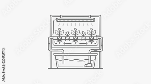 Hydroponic farming system diagram with water circulation and lighting