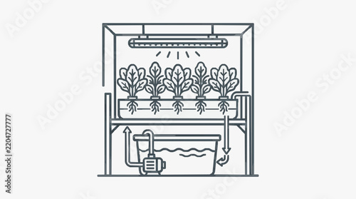 Hydroponic indoor farming system with leafy greens and water pump