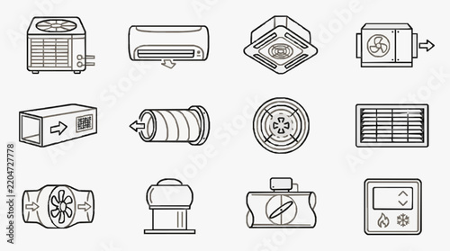 Set of HVAC climate control and air ventilation system icons