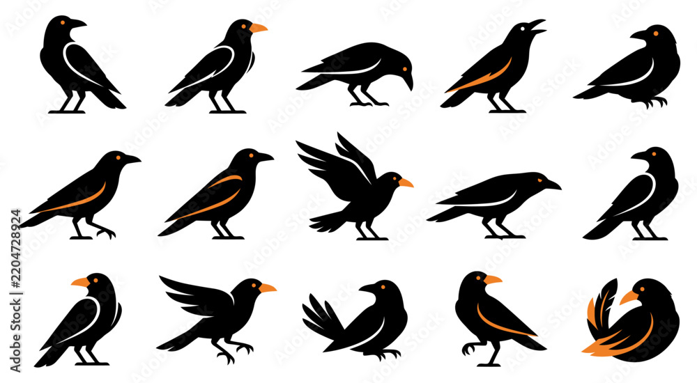 Fototapeta premium A diverse collection of halloween crows a vector bundle for spooky art and graphic design projects