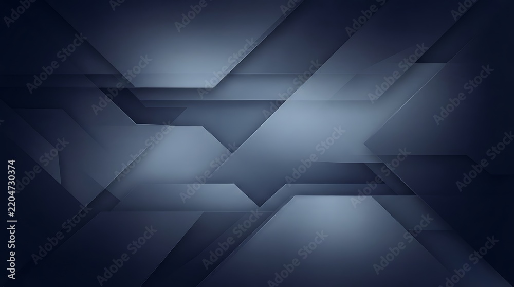 Fototapeta premium Dark blue abstract geometric background with overlapping plates and soft shadows