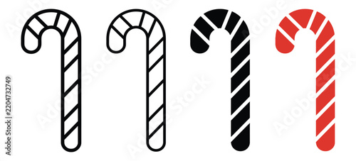 Candy cane vector icon set, striped holiday sweets and Christmas treats collection