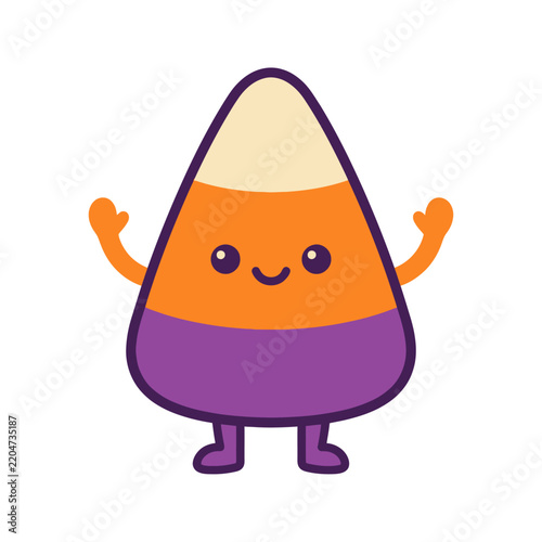 Cute candy corn character with happy face and limbs.