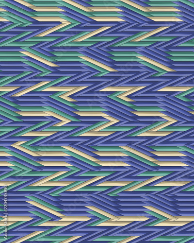 Abstract geometric pattern with blue, green, and beige stripes