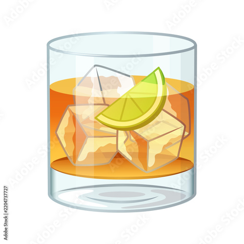 Rum cocktail vector illustration with lime and ice cubes