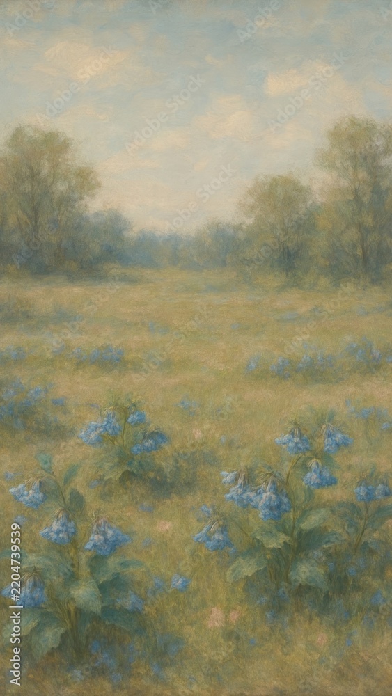 Obraz premium Serene meadow with blue flowers mobile wallpaper